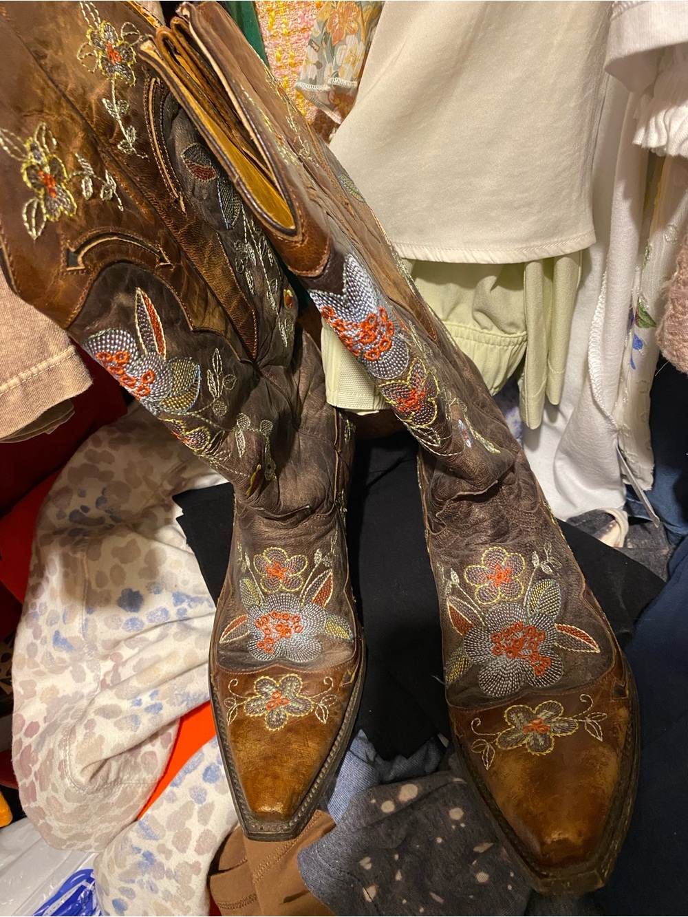 Brown Embroidered Western Cowboy Boots - Women old gringo